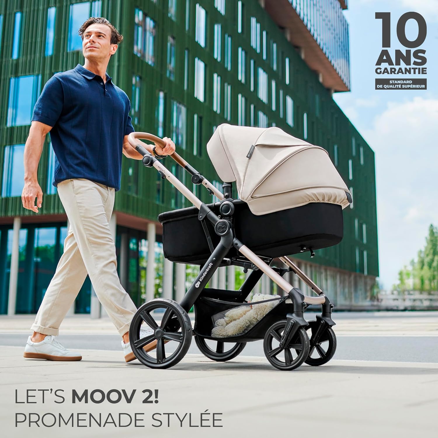 Kinderkraft MOOV2 Poussette 3 en 1, Système de voyage de la naissance à 27 kg, Siège auto Mink PRO I-Size inclus, Capote extensible avec filtre UPF50+, Accessoires pratiques, Gris