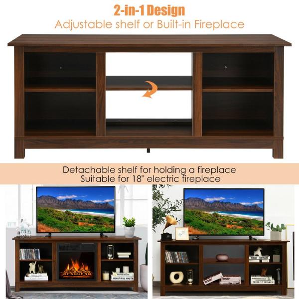 58 in. Fireplace TV Stand with 18 in. 1500-Watt Electric Fireplace 65 in. Walnut (2-Tier)