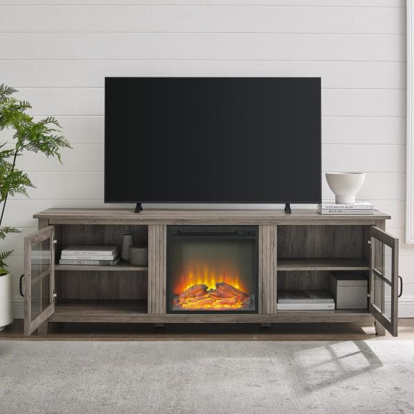 70 in. Gray Wash Composite TV Stand 75 in. with Electric Fireplace