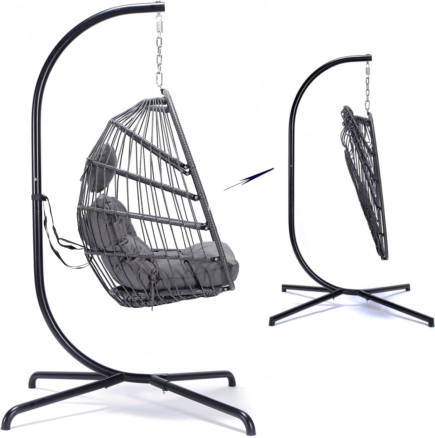 Swing Egg Chair Without Stand Indoor Outdoor Wicker Rattan Patio Basket Hanging Chair with UV Resistant Cushions 265lbs Capaticy for Bedroom Balcony Patio (Without Stand)