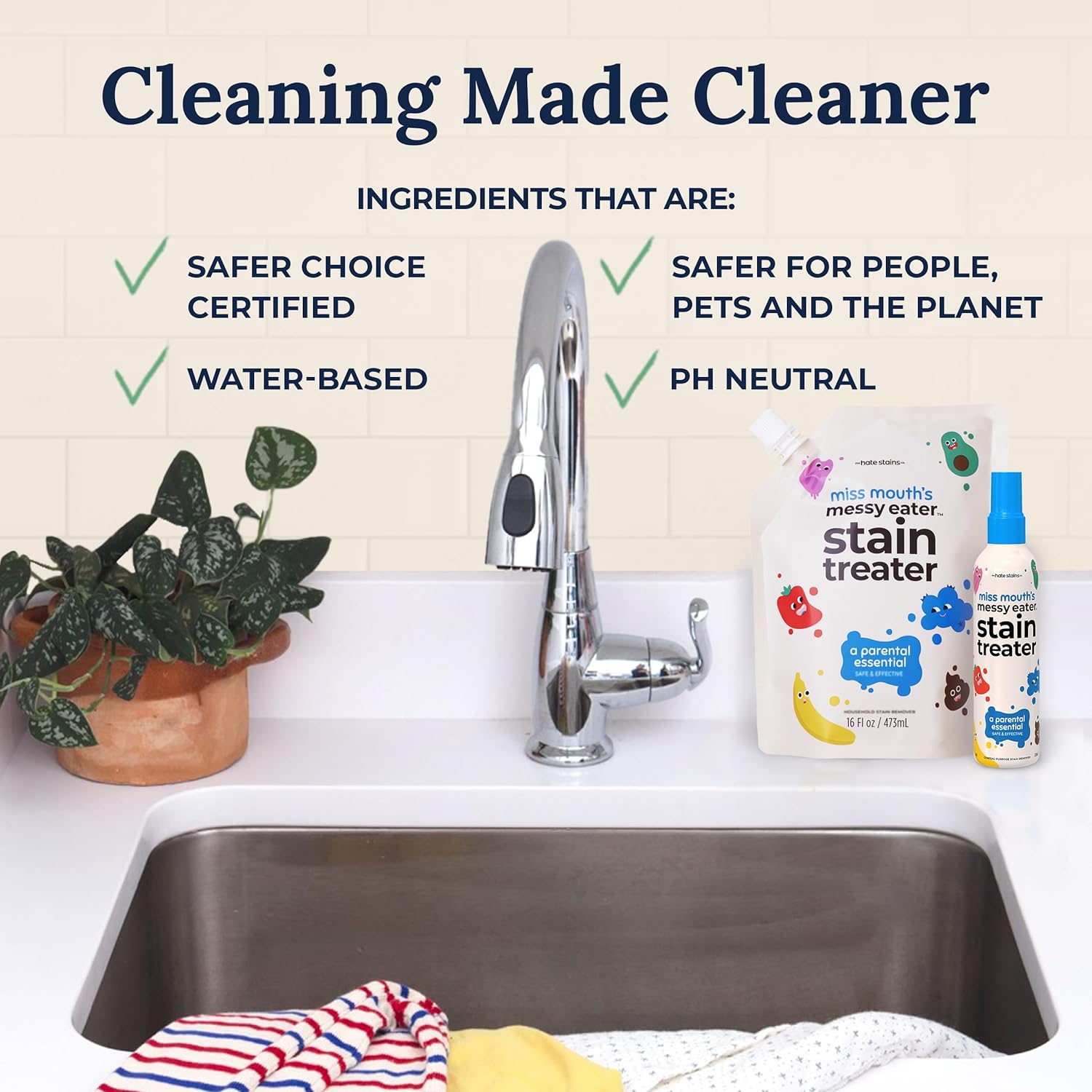 Miss Mouth's Messy Eater Stain Treater Spray - 4oz 2 Pack Stain Remover - Newborn & Baby Essentials - No Dry Cleaning Food, Grease, Coffee Off Laundry, Underwear, Fabric