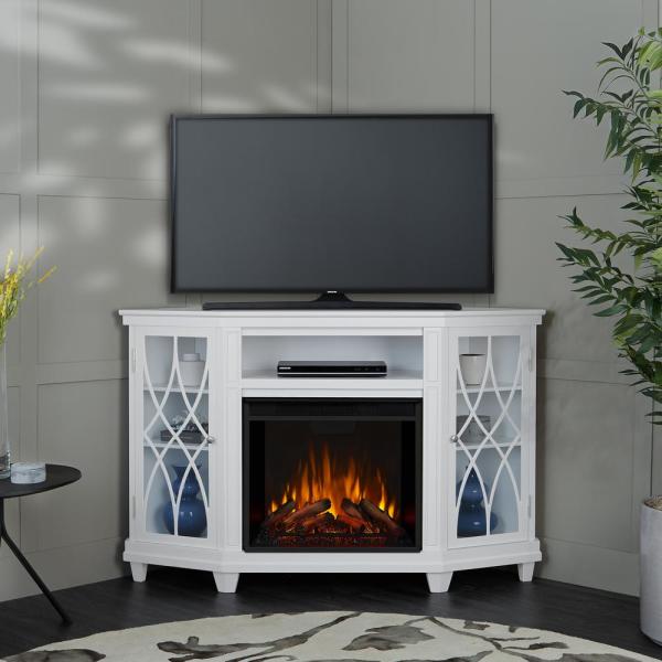 Lynette 56 in. Corner Electric Fireplace in White
