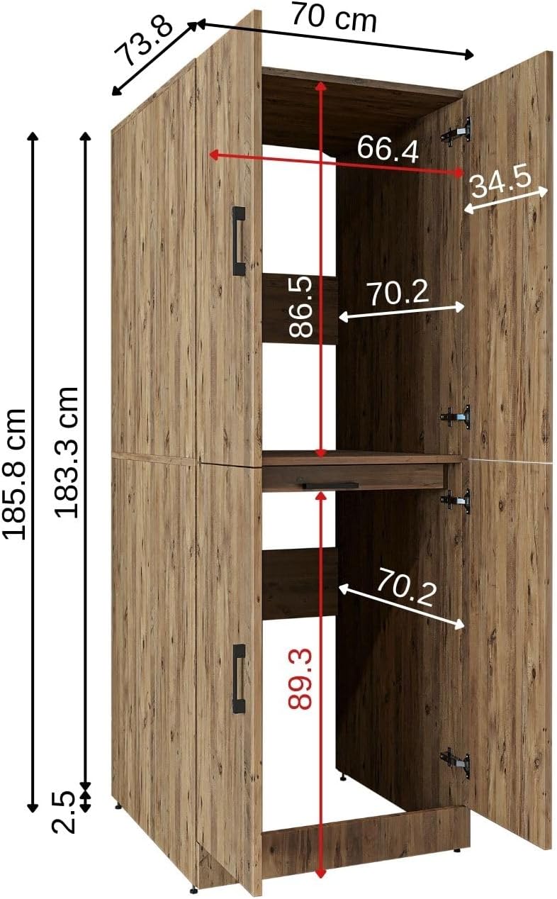 ROOMART Dora Armoire de machine à laver, pour sèche-linge et machine à laver, en 4 couleurs, avec portes et planche coulissante (chêne anthracite)