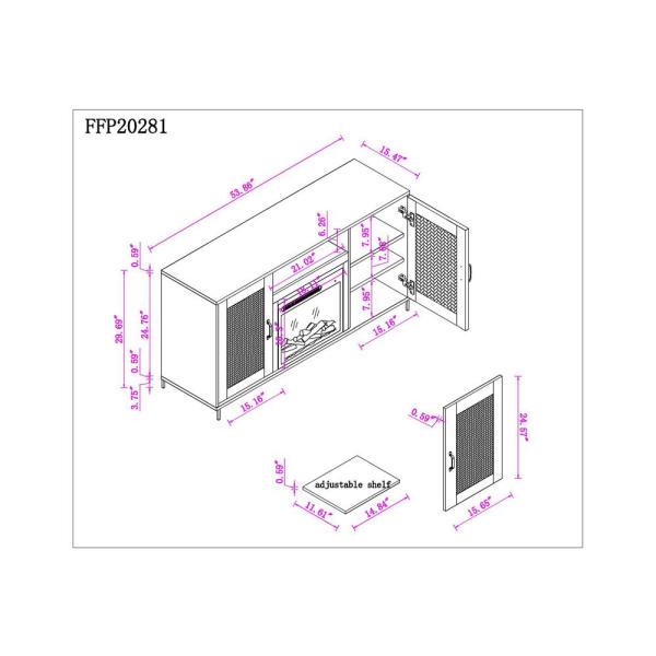 54 in. Saw Cut-Off White TV Stand for TVs up to 60 in. with Electric Fireplace