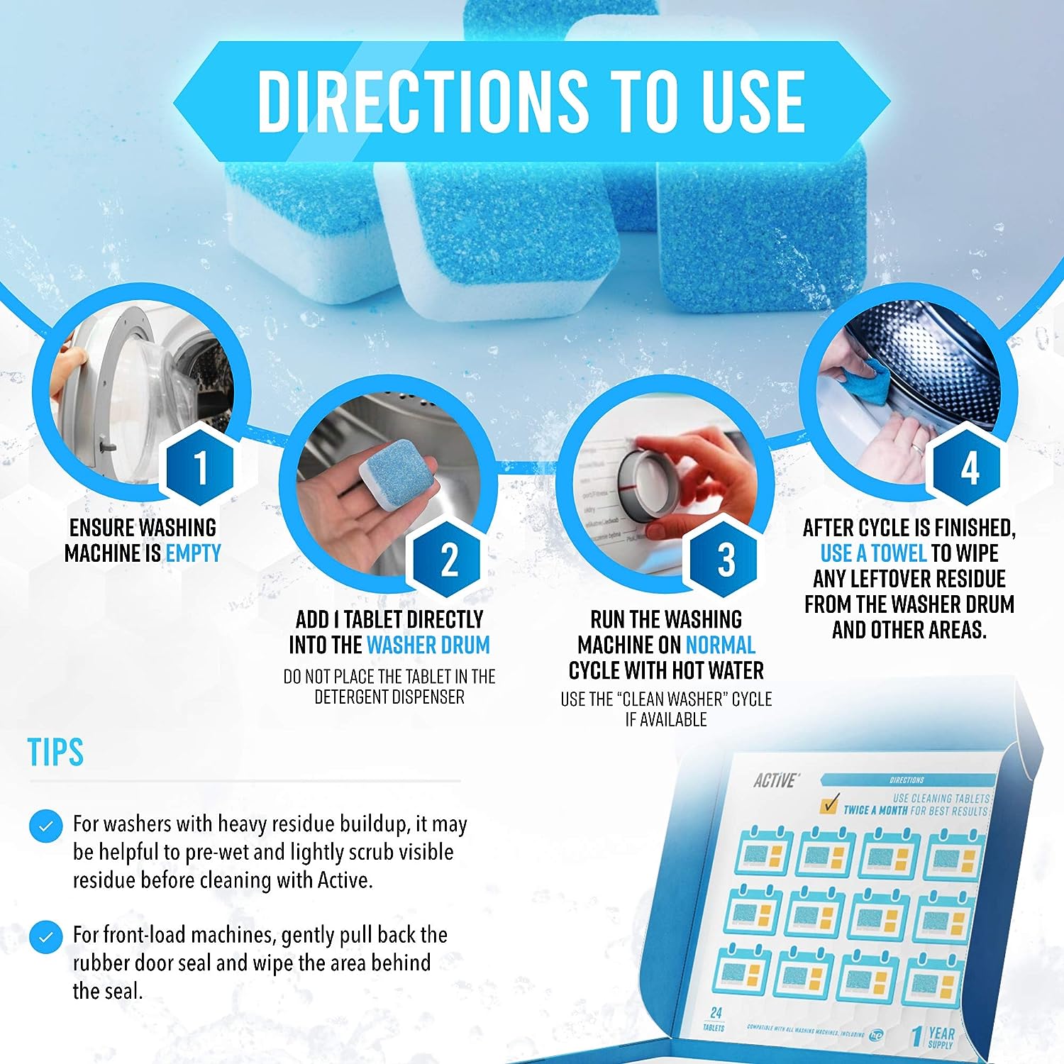 Washing Machine Dishwasher & Disposal Cleaning Tablets - Appliance Refresh Bundle Includes 12 Month Supply Dishwasher Cleaner Deodorizer, Washer Descaler, Disposer Freshener Deep Cleaning - 72 Tablets