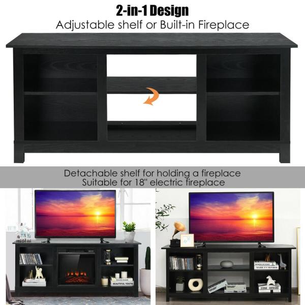 58 in. 2-Tier Fireplace Tv Stand W/18 in. 1400-Watt Electric Fireplace 65 in. Black