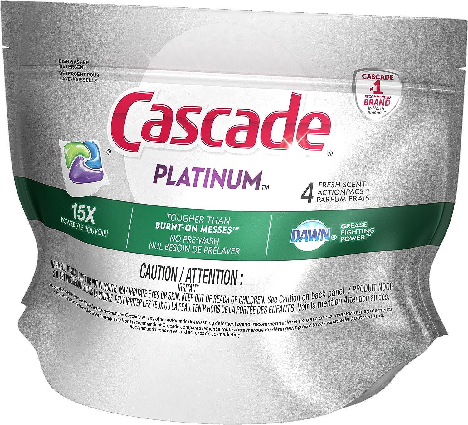 Cascade Platinum Dishwasher Pods, Dishwasher Detergent, Dishwasher Pod, Dishwasher Soap Pod, Actionpacs Dish Washing Pod, Lemon, 62 Count Dishwasher Detergent Pods