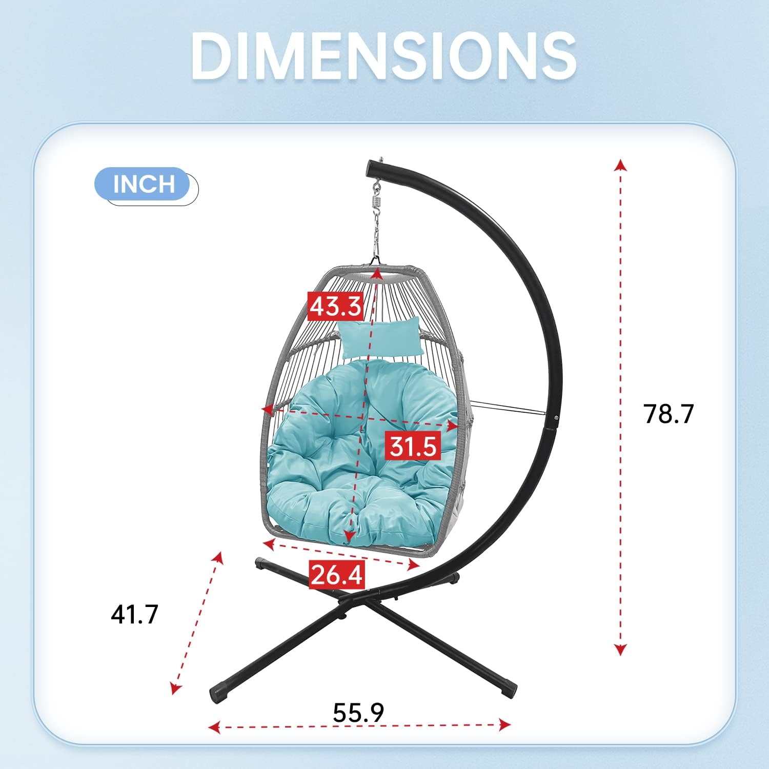 Hanging Swing Chair Egg Chair Hammock Chair Basket Chair UV Resistant Cushion with Stand for Indoor Bedroom Outdoor Garden Backyard,Blue