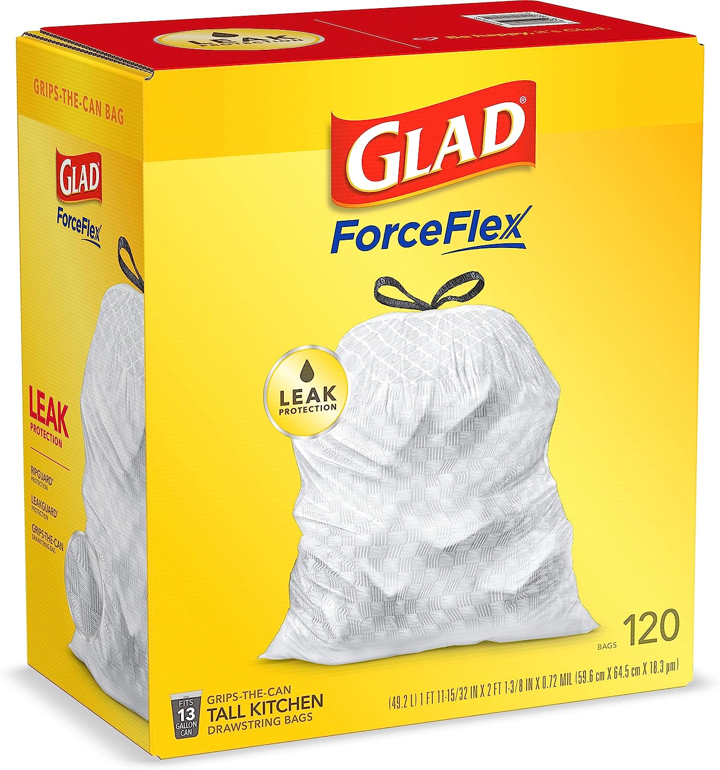 Glad Protection Series Force Flex Drawstring Fresh Clean Odor Shield 13 Gallon 1/110ct