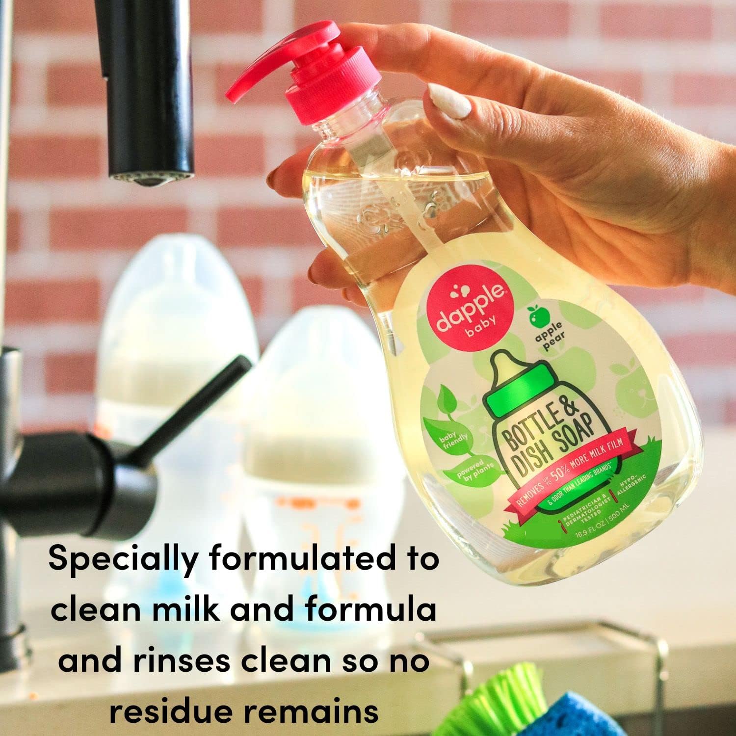 Dapple Baby, Bottle and Dish Soap Dish Liquid Plant Based Hypoallergenic 1 Pump Included, Packaging May Vary, Fragrance Free, 16.9 Fl Oz (Pack of 3)