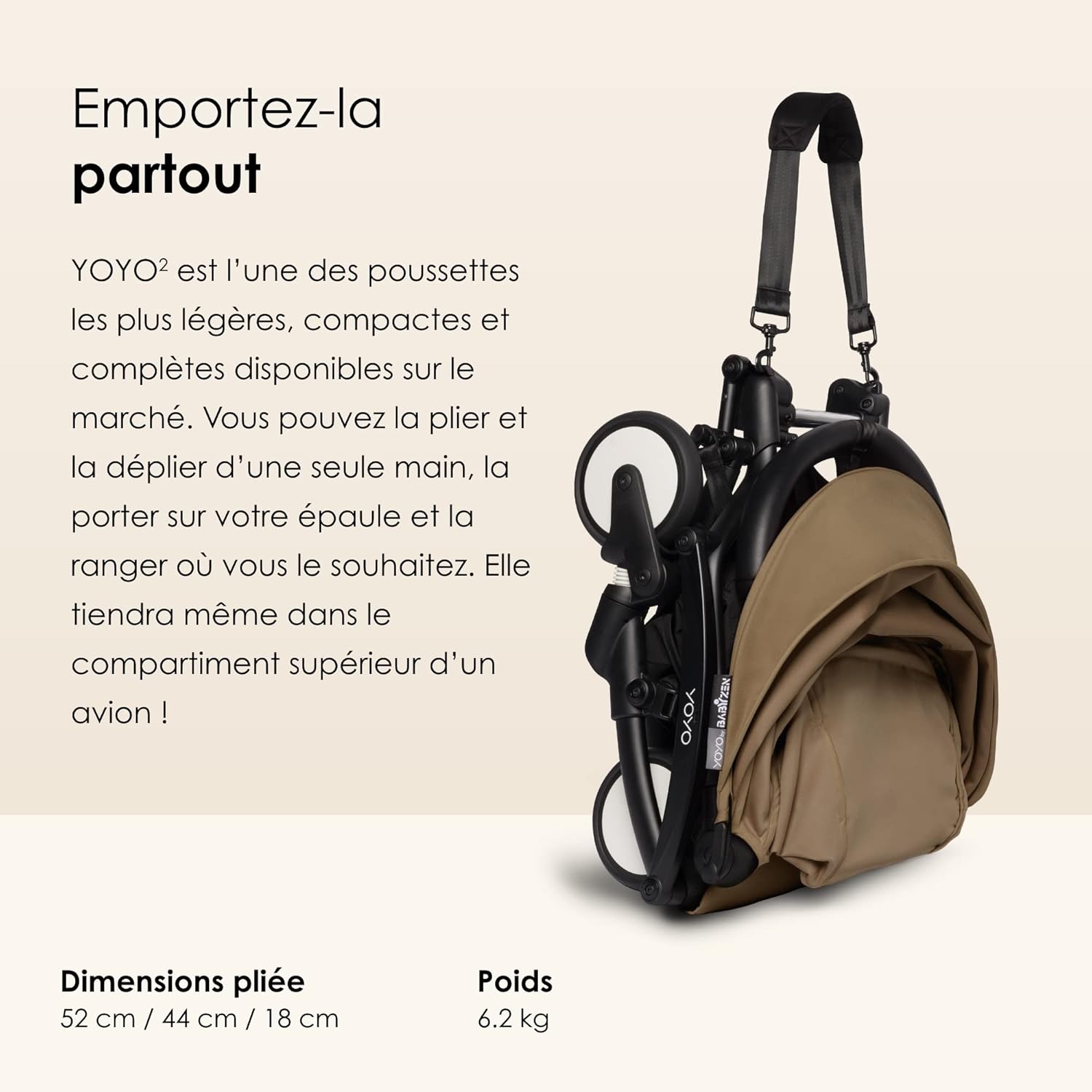 Poussette BABYZEN YOYO2 6+ (Cadre noir + pack couleur Aqua) - Comprend un harnais, un dossier, des arceaux de capote, une bandoulière, un coussin d’assise, et une capote assortie