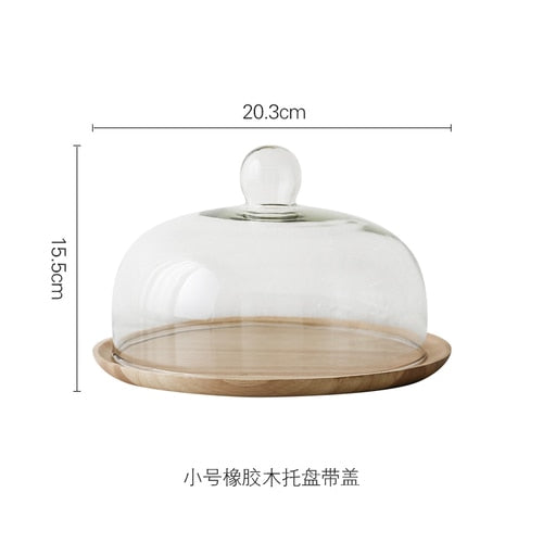 Wood Cake Stand with Glass Dome Revolving Cake Decorating Stand Dessert Display
