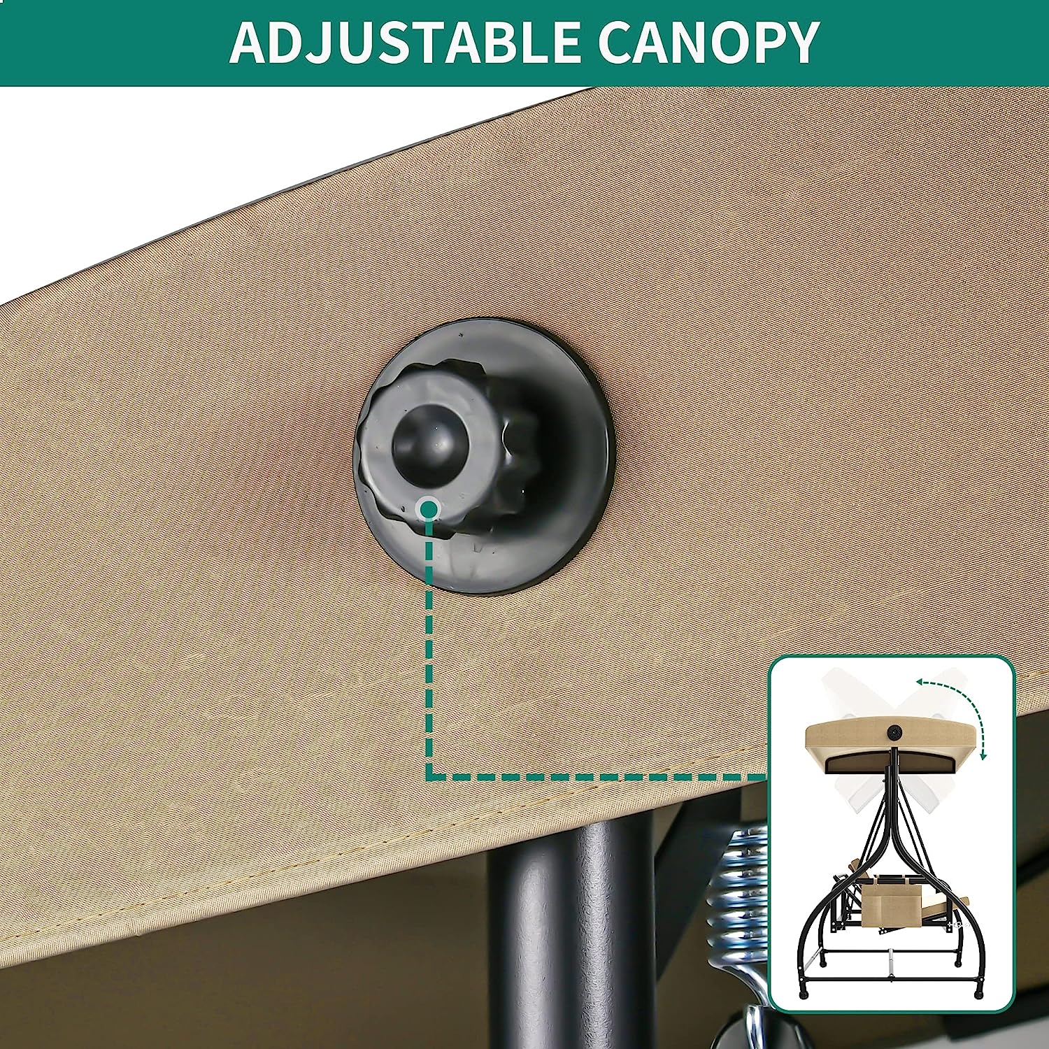 YITAHOME Porch Swing Bed 3-Seats Outdoor Patio Swing Heavy Duty Swing Chair with Adjustable Canopy Removable Cushion, Suitable for Adult in Garden, Poolside, Balcony, Brown