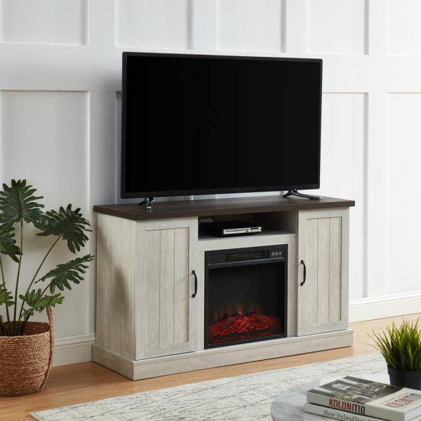 48 in. W Freestanding Wooden Storage Electric Fireplace TV Stand in White Fits TVs up to 55 in.