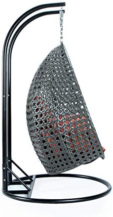 LeisureMod 2 Person Hanging Double Swing Chair, X-Large Wicker Rattan Egg Chair with Stand and Cushion for Indoor Outdoor Patio Garden (Light Green)