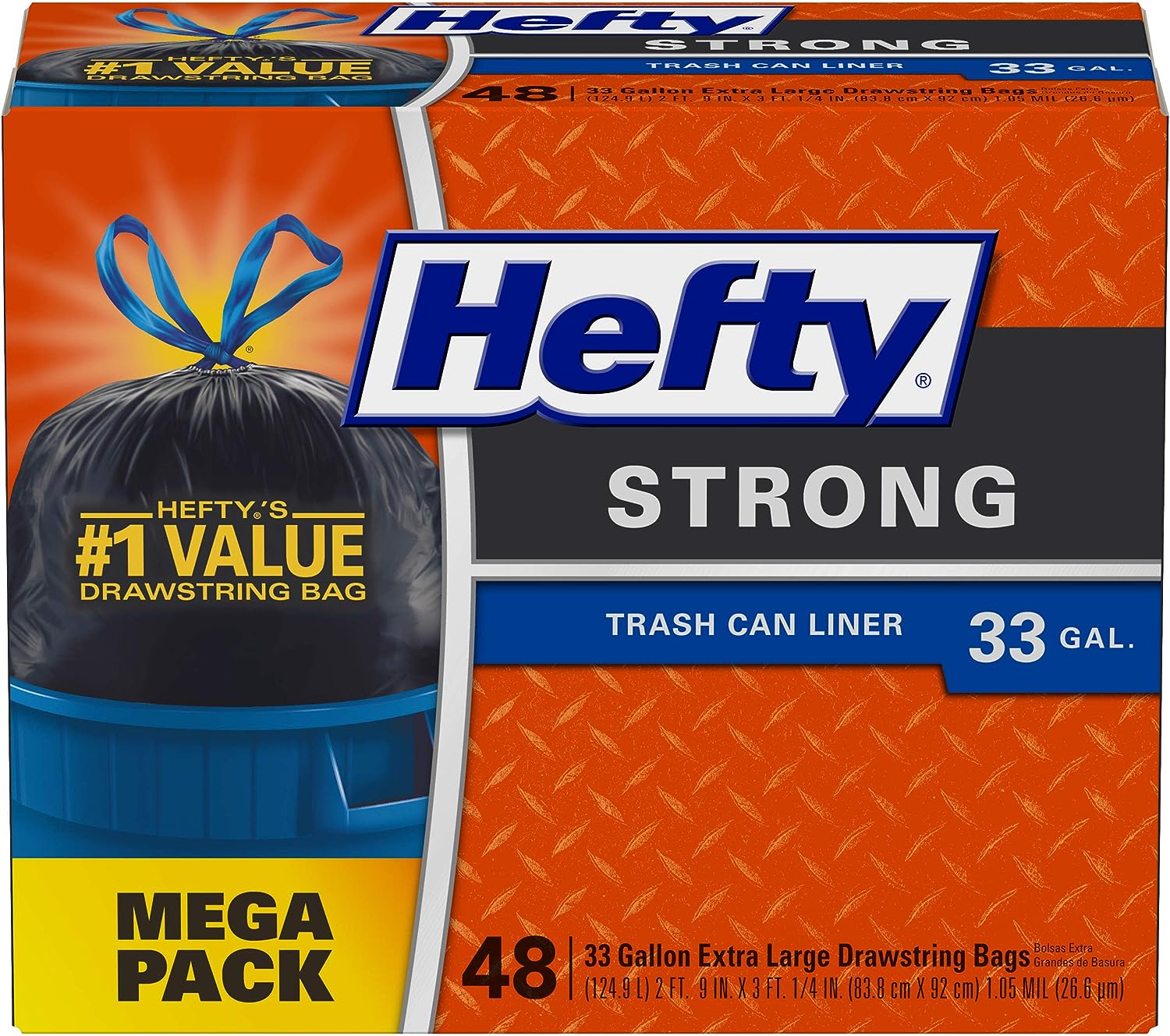 Hefty Strong Large Trash Bags, 33 Gallon, 48 Count