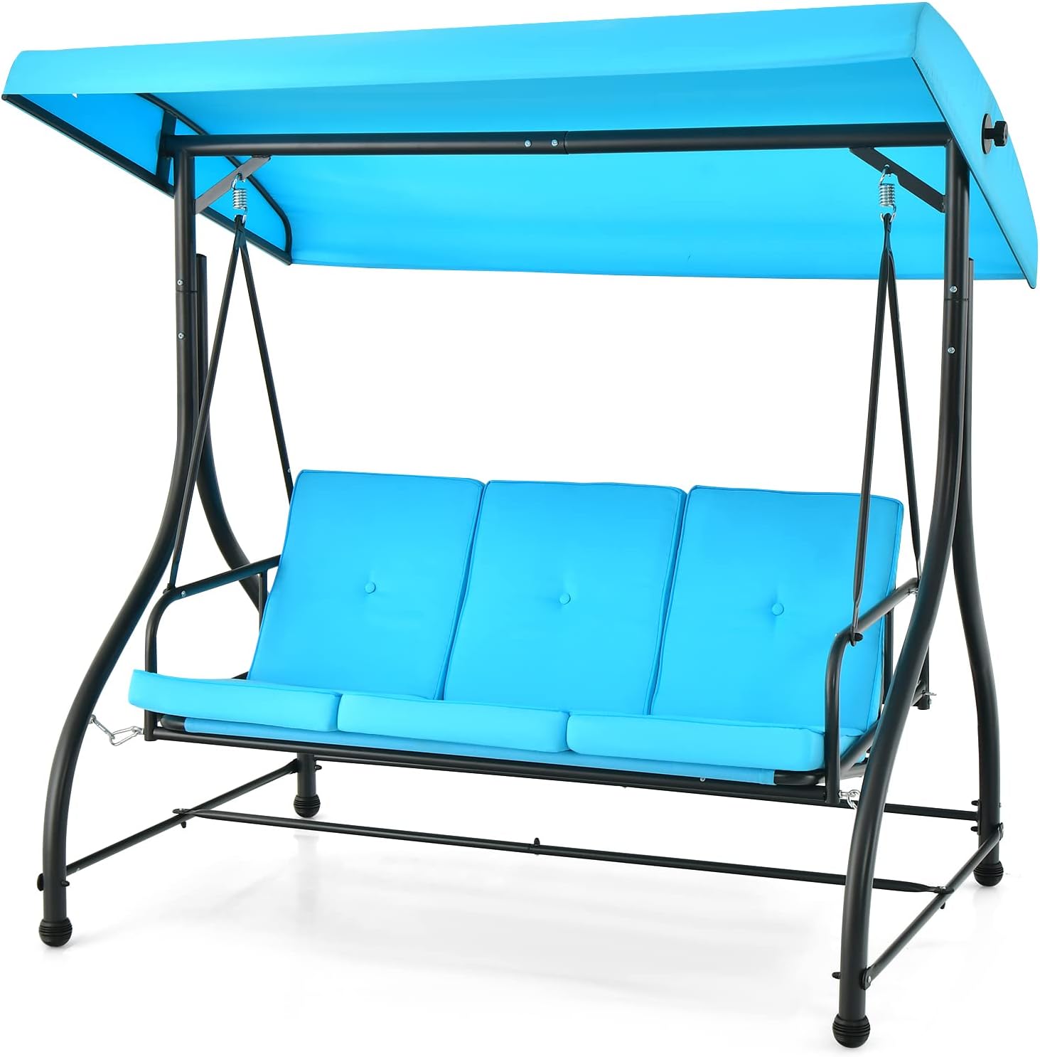 Tangkula 3 Person Porch Swing, 2-in-1 Convertible Patio Swing Bed with Removable Cushions, Solid Steel Structure, Outdoor Swing with Adjustable Canopy for Backyard, Balcony, Poolside (Turquoise)