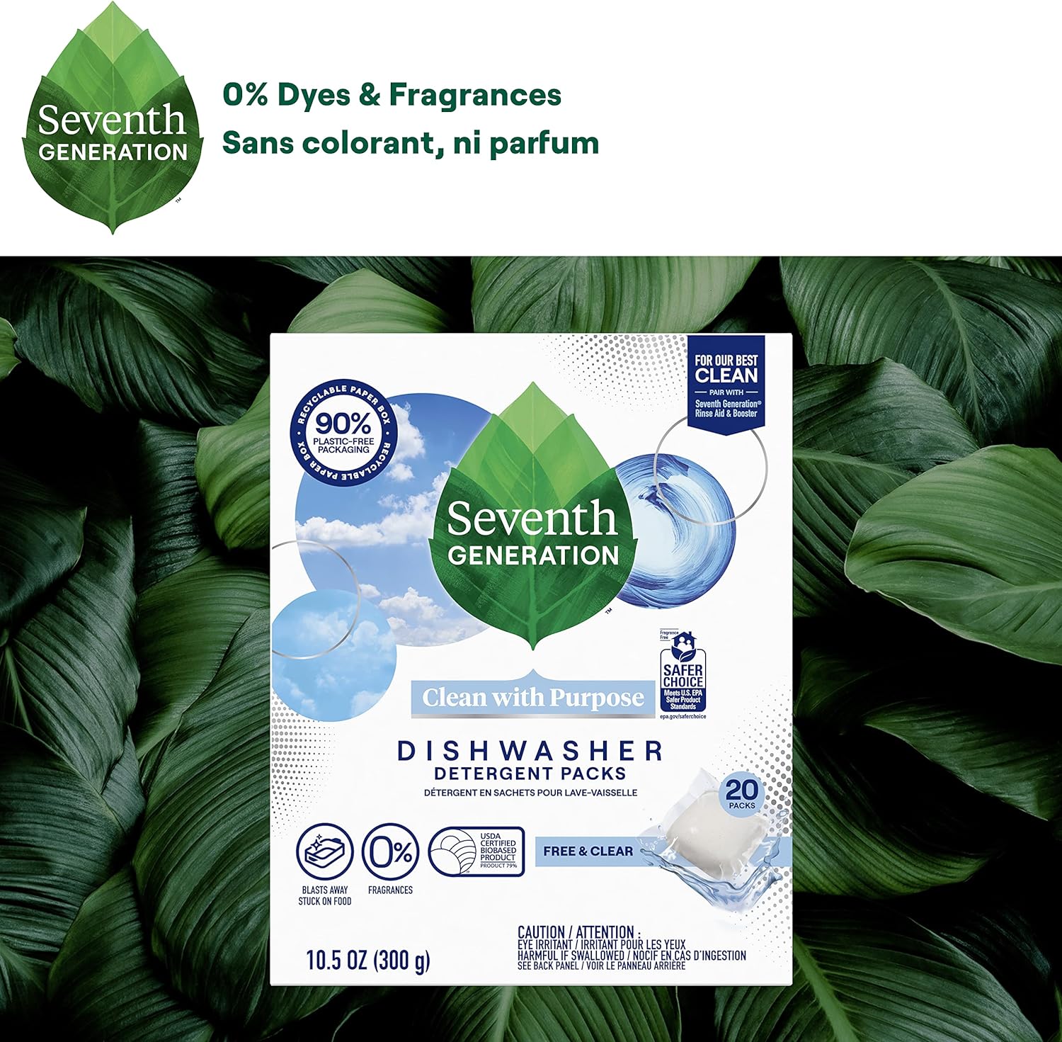Seventh Generation Dishwasher Detergent Packs for Sparkling Dishes Free & Clear Dishwasher Tabs 45 Count, Pack of 2 (Packaging May Vary)