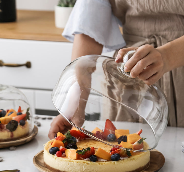 Wood Cake Stand with Glass Dome Revolving Cake Decorating Stand Dessert Display