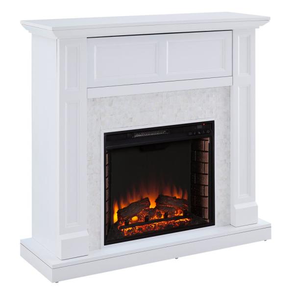 Kristinna 46 in. Tiled Media Electric Fireplace Console in White