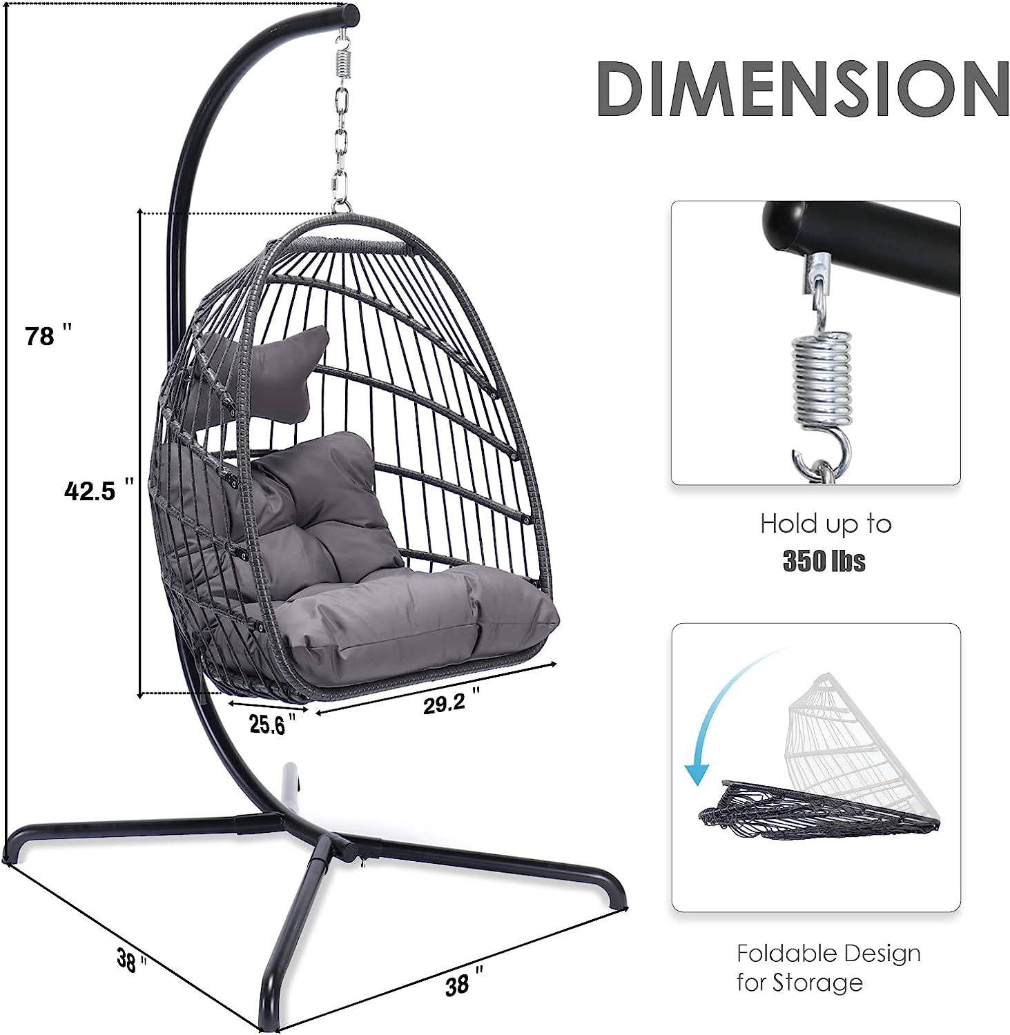 RADIATA Double Egg Chair with Stand Luxury Outdoor Patio Wicker Loveseat Hanging Swing Egg Chairs with Resistant Cushions Metal Frame 500 lbs Capaticy for 2 Persons Patio Backyard Balcony