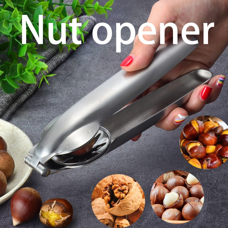 Nutcracker Chestnut Clip, 2 in 1 Stainless Steel Quick Nuts Cracker Kitchen Tools Chestnut Clip Walnut Pliers Metal Sheller Nut Opener Cutter Gadgets