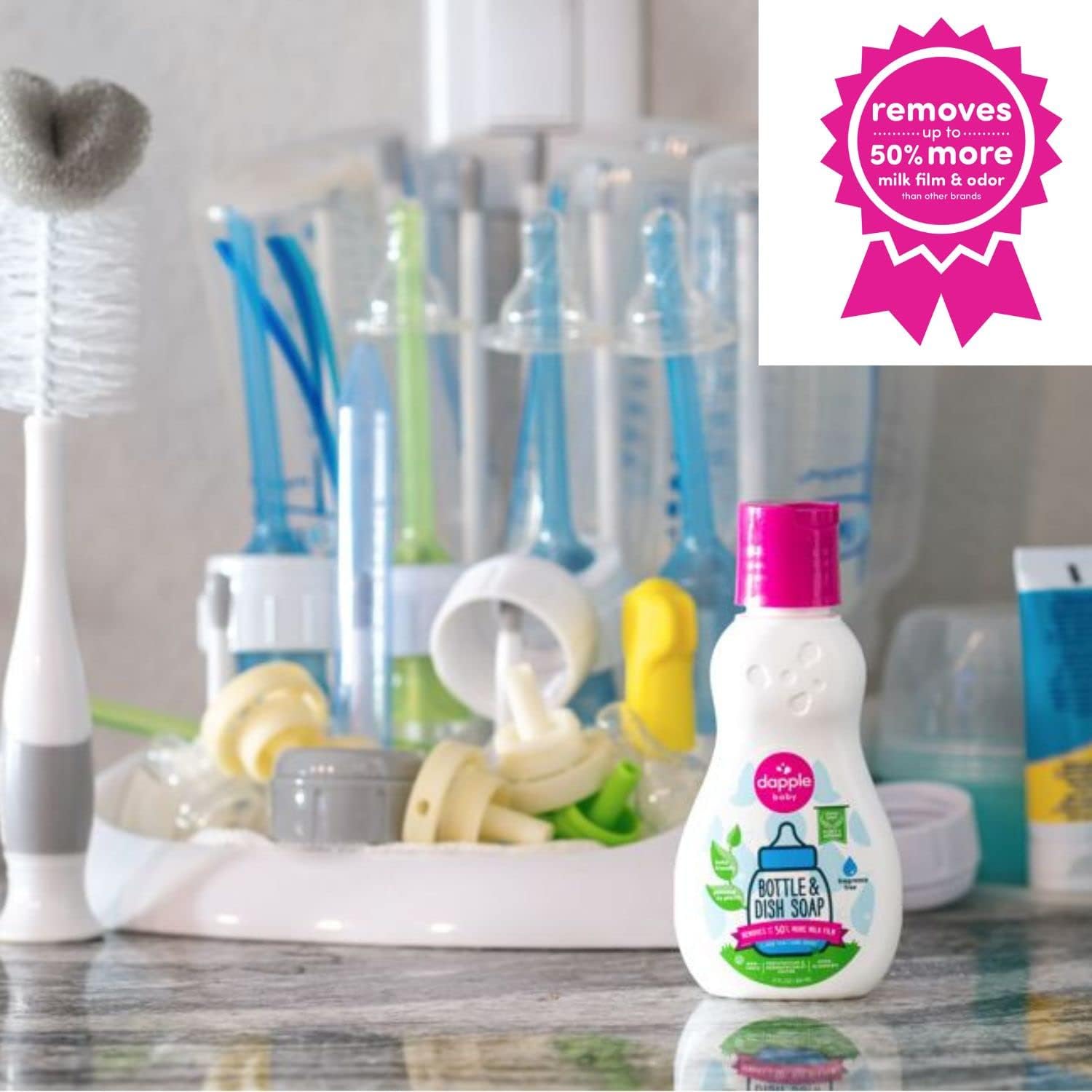 Dapple Baby, Bottle and Dish Soap Dish Liquid Plant Based Hypoallergenic 1 Pump Included, Packaging May Vary, Fragrance Free, 16.9 Fl Oz (Pack of 3)