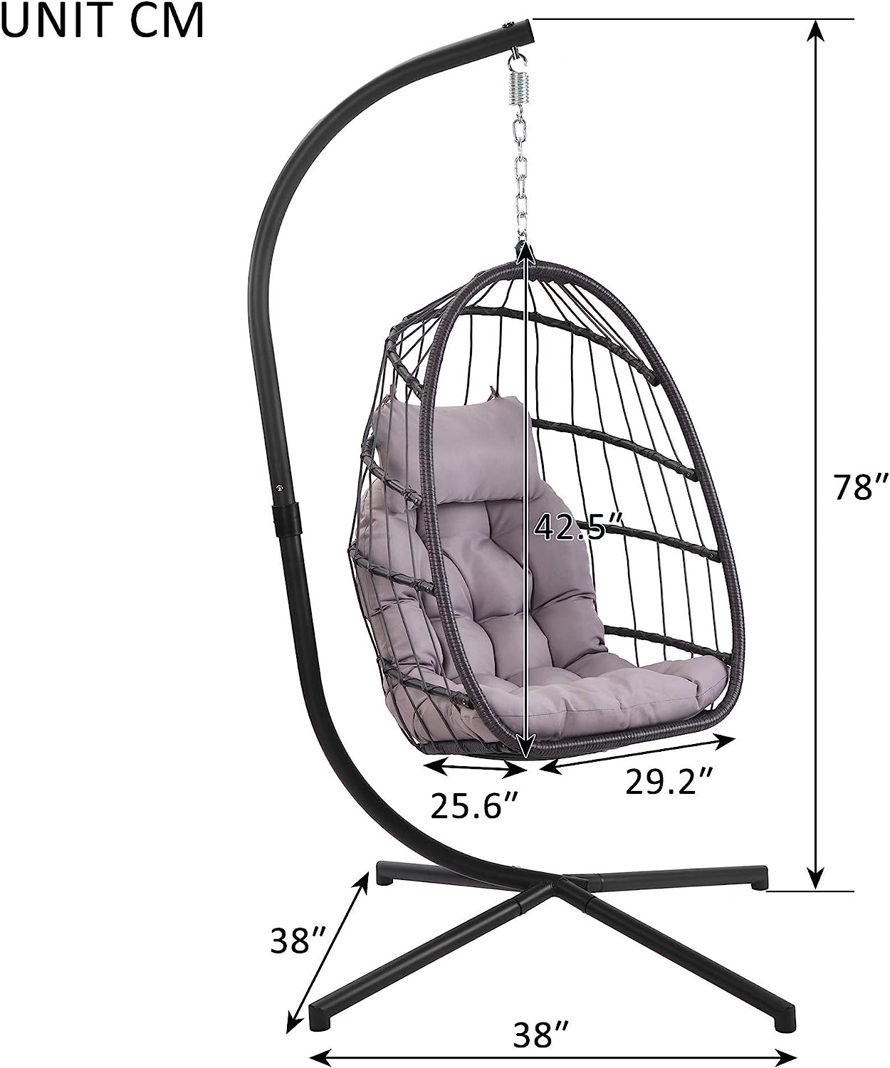 Patio Hanging Chair Swing Hammock Basket Egg Chairs UV Resistant Cushions with Aluminum Frame 350lbs Capaticy for Indoor Outdoor Backyard Balcony (Grey)