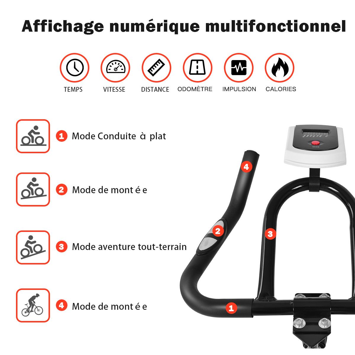 Vélo D’appartement Vélo Silencieux avec Courroie et Roue D’inertie en Fer de 10kg Guidon et Selle Ajustable Noir + Rouge