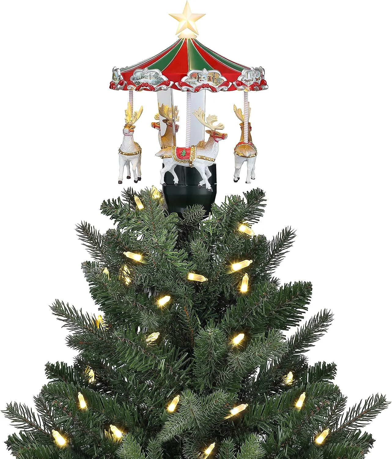 Mr. Christmas Animated Tree Topper-Carousel Christmas Decoration, Multi