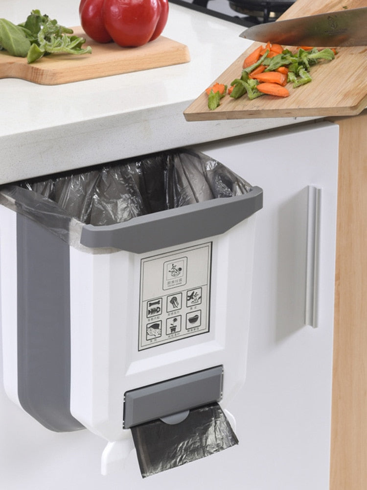 Folding Waste Bin Kitchen Cabinet Door Hanging Trash Bin Trash Can Wall Mounted
