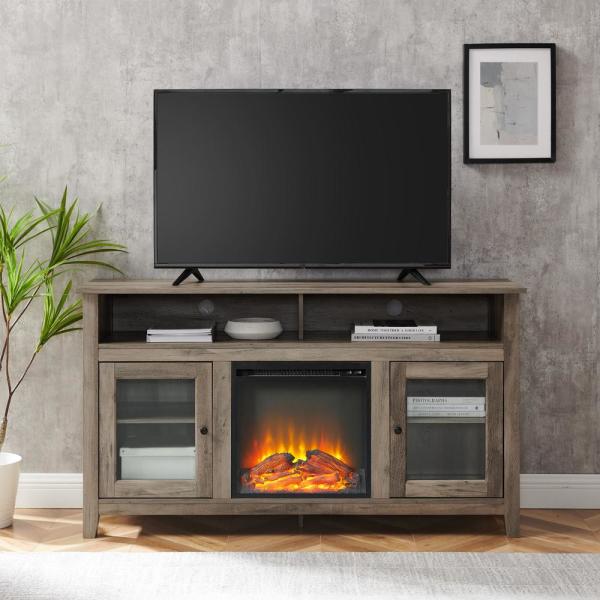 Modern Farmhouse Tall Electric Fireplace TV Stand for TV's Up to 64 in. in Grey Wash