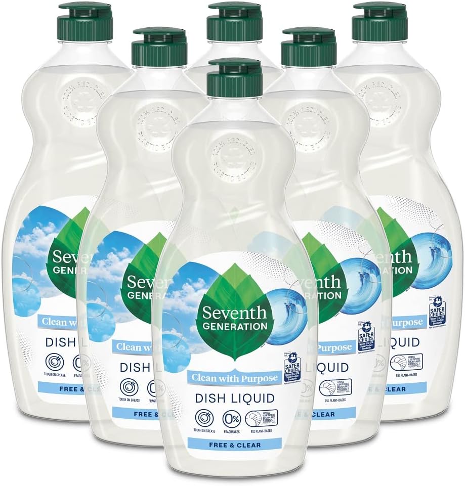 Seventh Generation Dish Soap Liquid, Fragrance Free, 19 oz, Pack of 6