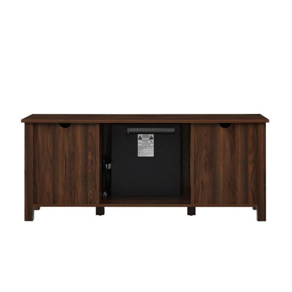 58 in. Dark Walnut Wood and Glass Transitional 2-Door Windowpane Fireplace TV Stand Fits TVs up to 65 in.