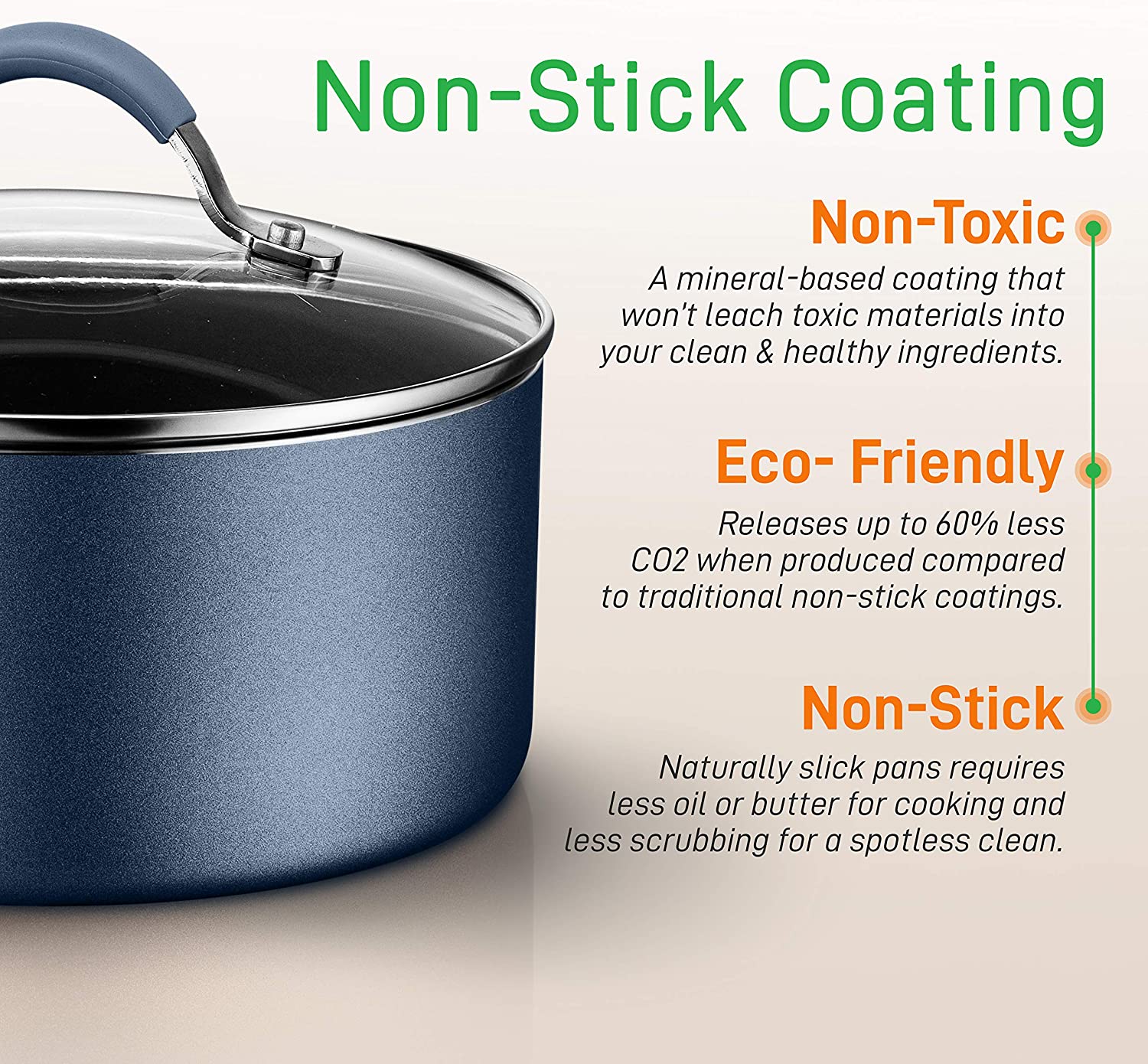 20-Piece Nonstick Kitchen PTFE/PFOA/PFOS-Free Heat Resistant Silicone Handles Cookware Bakeware Set w/Saucepan, Frying Pans, Cooking, Oven Pot, Lids, Utensil, -NCCW20SBLU, One Size, Navy