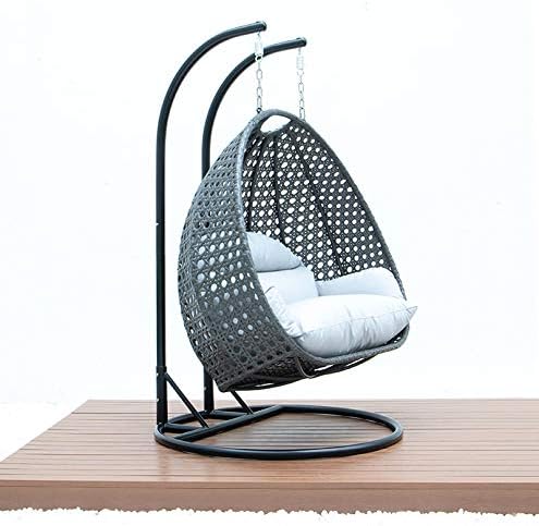 LeisureMod 2 Person Hanging Double Swing Chair, X-Large Wicker Rattan Egg Chair with Stand and Cushion for Indoor Outdoor Patio Garden (Light Green)