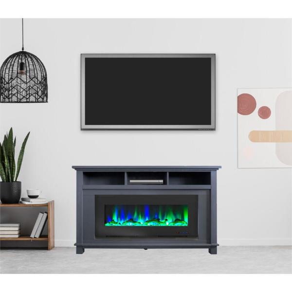 San Jose 58 in. Electric Fireplace in Blue with Driftwood Log Display