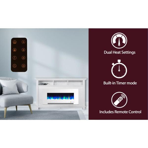 San Jose 58 in. Freestanding Electric Fireplace Entertainment Stand in White with 50 in. Insert and Crystal Rock Display