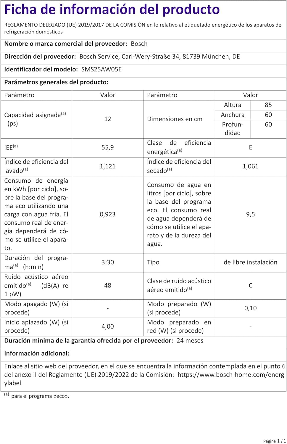 Lave-vaisselle BOSCH SMS25AW05E Blanc (60 cm)