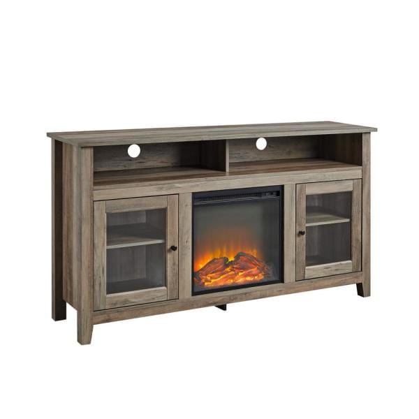 Modern Farmhouse Tall Electric Fireplace TV Stand for TV's Up to 64 in. in Grey Wash