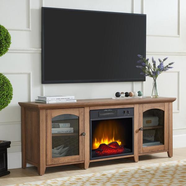 56 in. Media Electric Fireplace with Arch Doors in Rustic Barn Wood