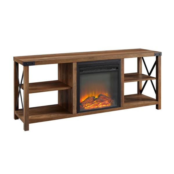 60 in. Reclaimed Barnwood Composite TV Stand Fits TVs Up to 65 in. with Electric Fireplace