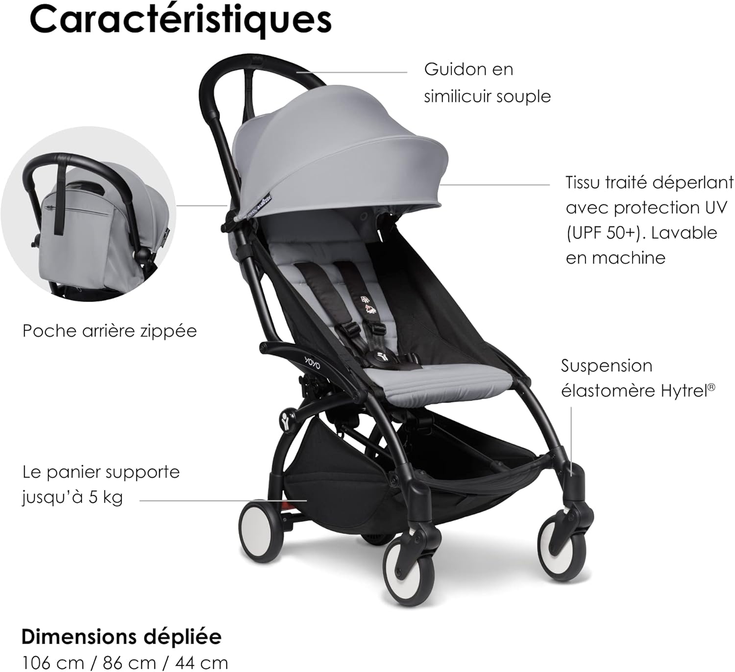 Poussette BABYZEN YOYO2 6+ (Cadre noir + pack couleur Aqua) - Comprend un harnais, un dossier, des arceaux de capote, une bandoulière, un coussin d’assise, et une capote assortie