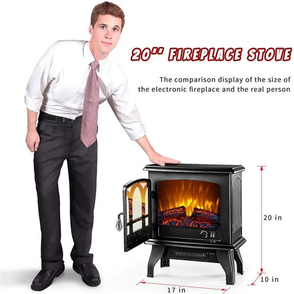 Euhomy Freestanding Wooden Electric Fireplace TV Stand in Black