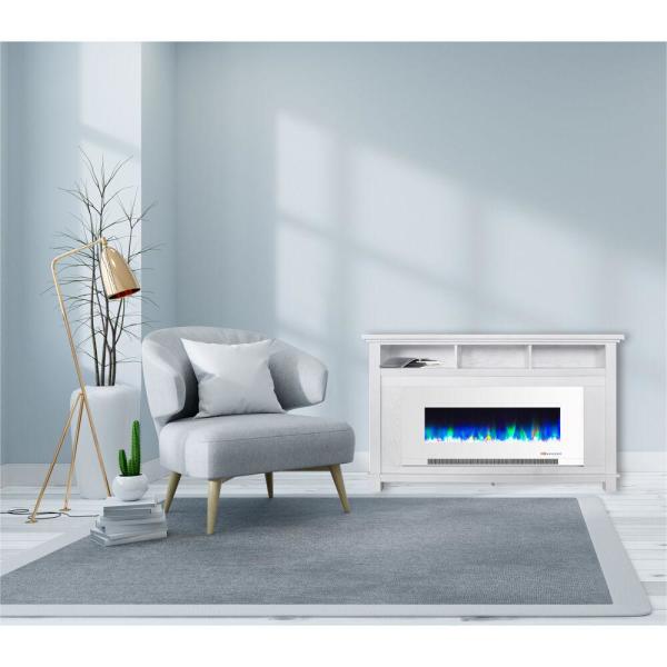 San Jose 58 in. Freestanding Electric Fireplace Entertainment Stand in White with 50 in. Insert and Crystal Rock Display