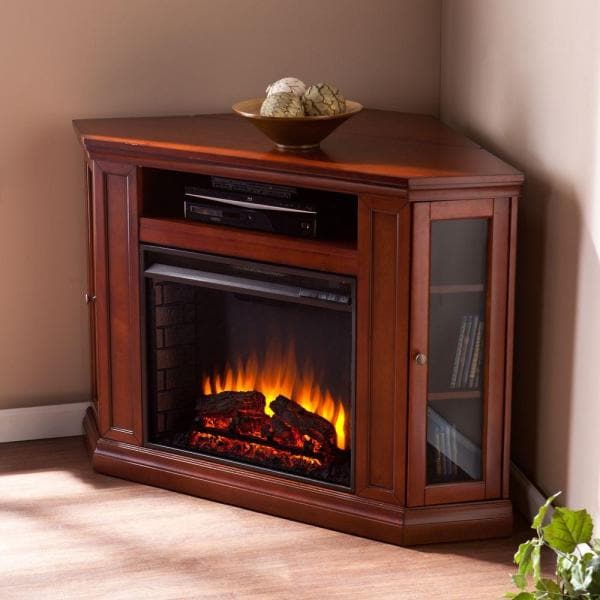 Hudson 48 in. W Convertible Media Electric Fireplace in Brown Mahogany