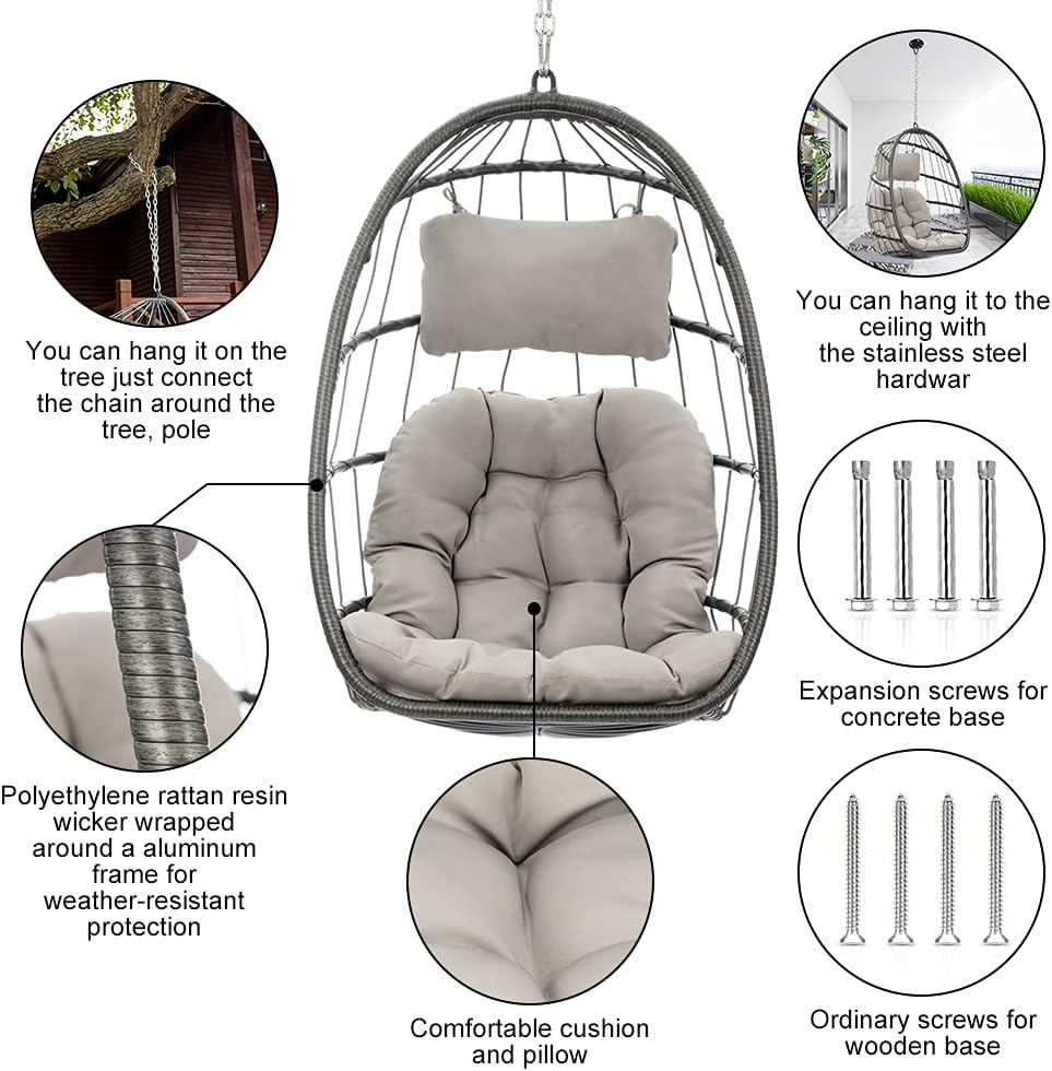 RADIATA Double Egg Chair with Stand Luxury Outdoor Patio Wicker Loveseat Hanging Swing Egg Chairs with Resistant Cushions Metal Frame 500 lbs Capaticy for 2 Persons Patio Backyard Balcony