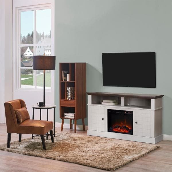 Eliana 60 in. Electric Fireplace TV Stand Console with 23 in. Insert and Remote Control in Dark Oak and White