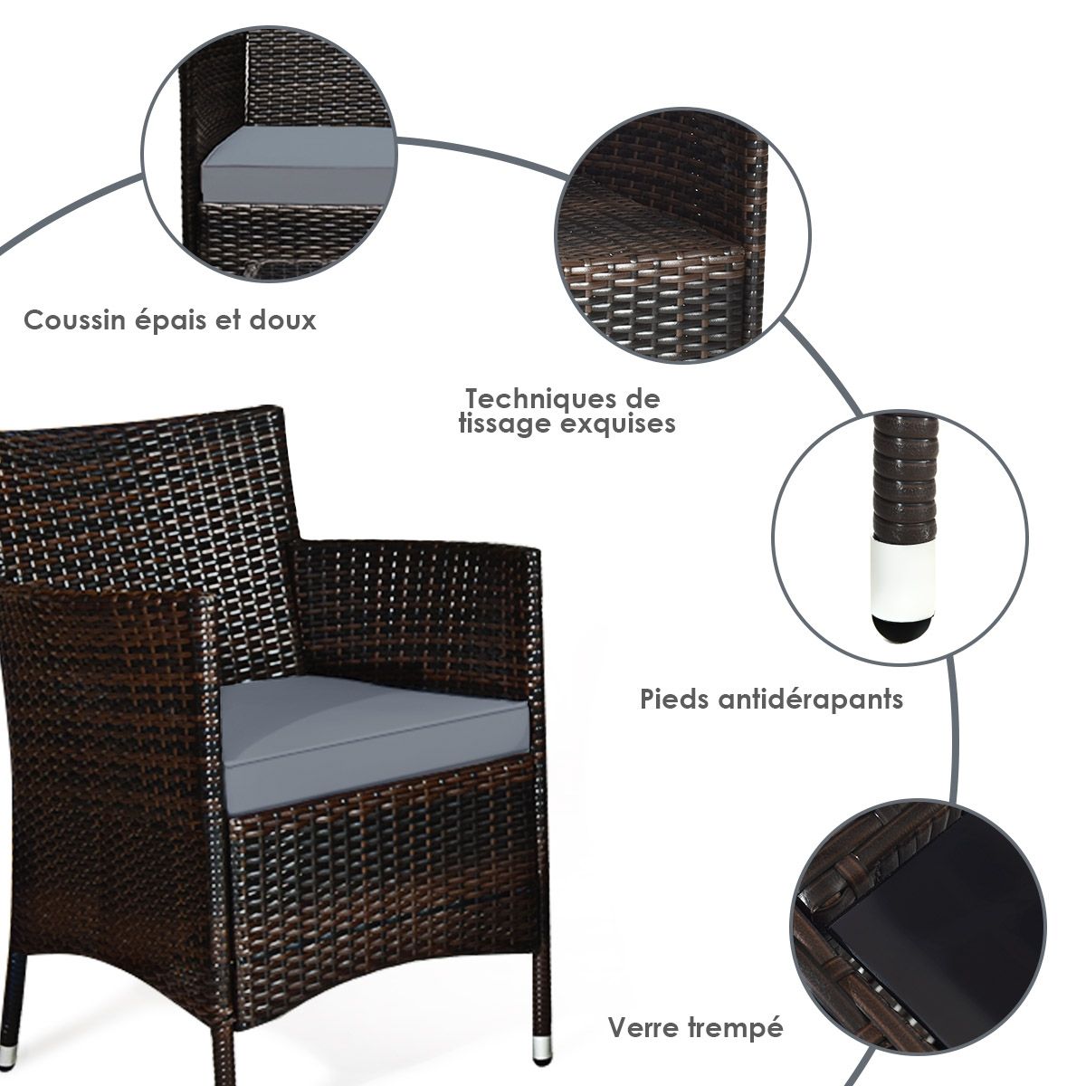 Salon de Jardin 4 PCS Mobilier de Terrasse en Rotin PE pour Véranda Patio Terrasse Piscine Marron et Gris