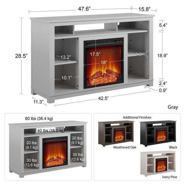 47.6 in. Domingo in Black Electric Fireplace TV Stand for TVs up to 55 in.